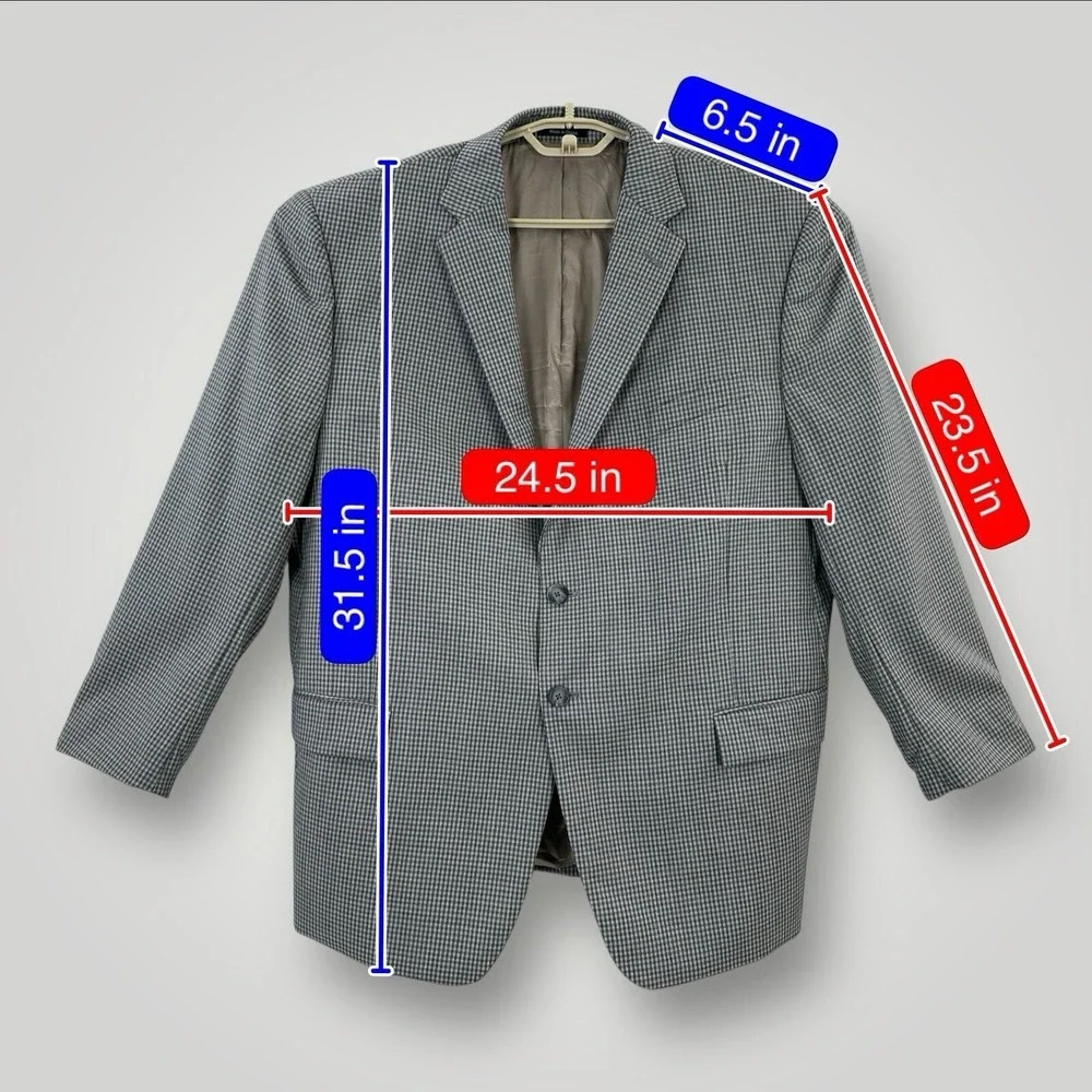 Joseph & Feiss Gold‎ Blazer Mens 44 SHORT Gray Check Single Breasted Wool Blend